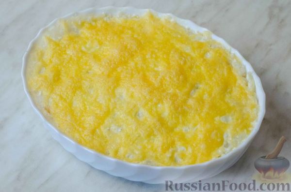 Рыбная запеканка с рисом и сыром